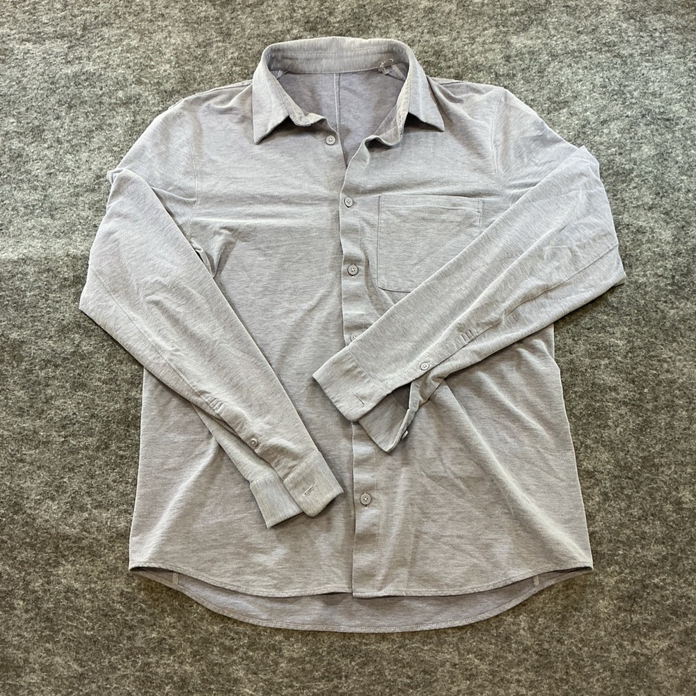 Lululemon Men's Long-Sleeve Button-Up Shirt - Light Gray Best Fits Size S